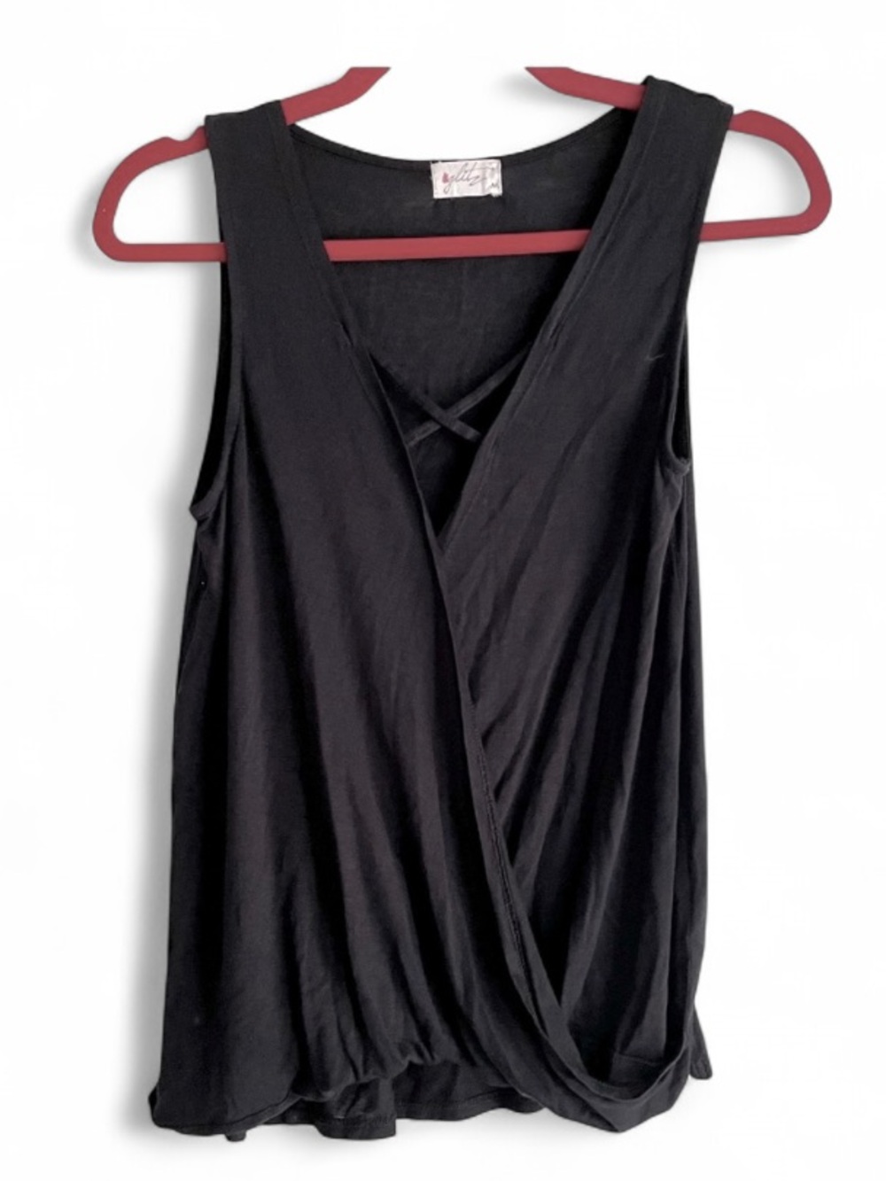 Black Knit Wrap V Neck Tank Top Size M